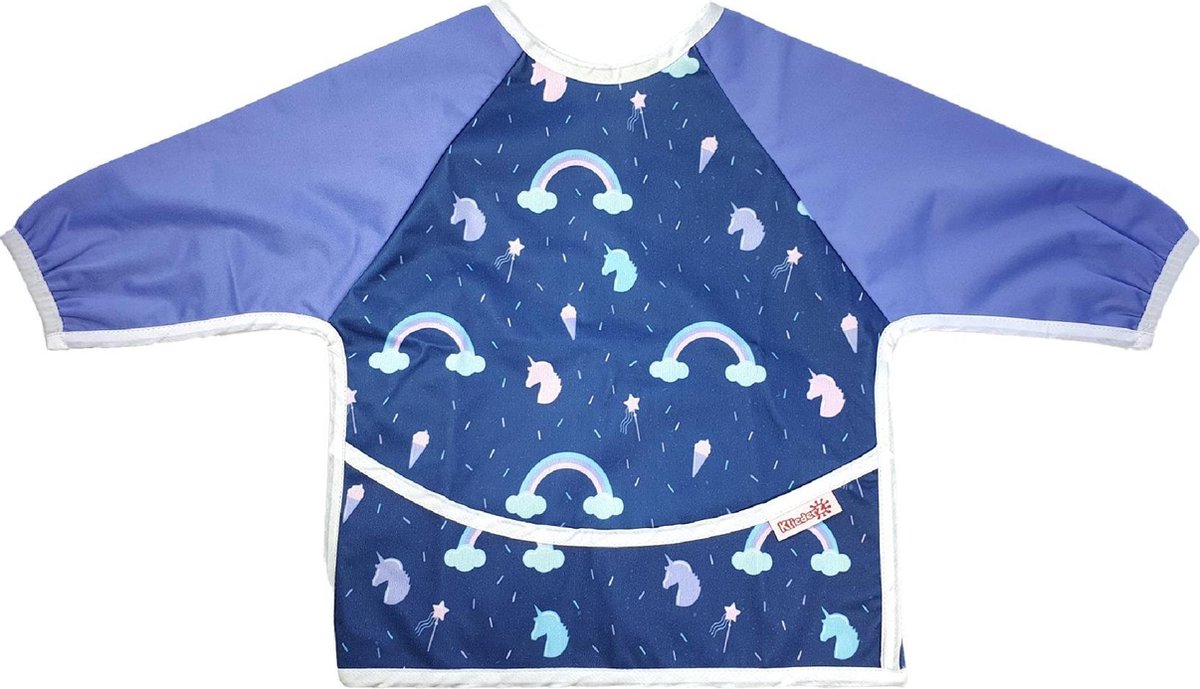 Slab met mouwen KliederZ | lange mouwslab met opvangbakje Unicorn | meisjes 6-18 mnd babyslab Paars LB07b