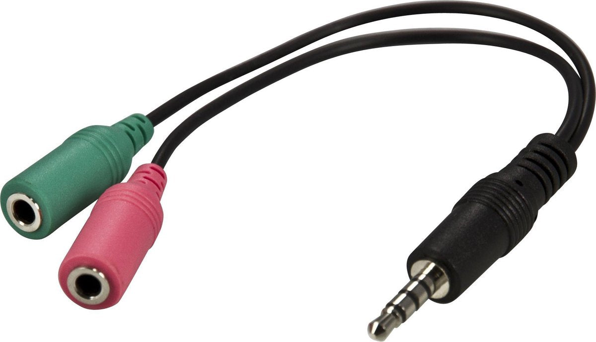 DELTACO AD-8 - headset adapter - microfoon en audio input - single 3.5 mm mini-jack output - Zwart
