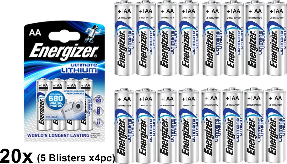 AA L91 Energizer Ultimate Lithium 3000mAh 1.5V - 20 Stuks (5 Blisters a 4st)