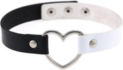 KIMU choker zwart wit hartje - PU leer collar ketting hart halsband