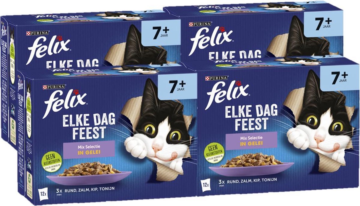 Felix Elke Dag Feest Mix Selectie in Gelei 7+ Senior - Kattenvoer - 48 x 85g