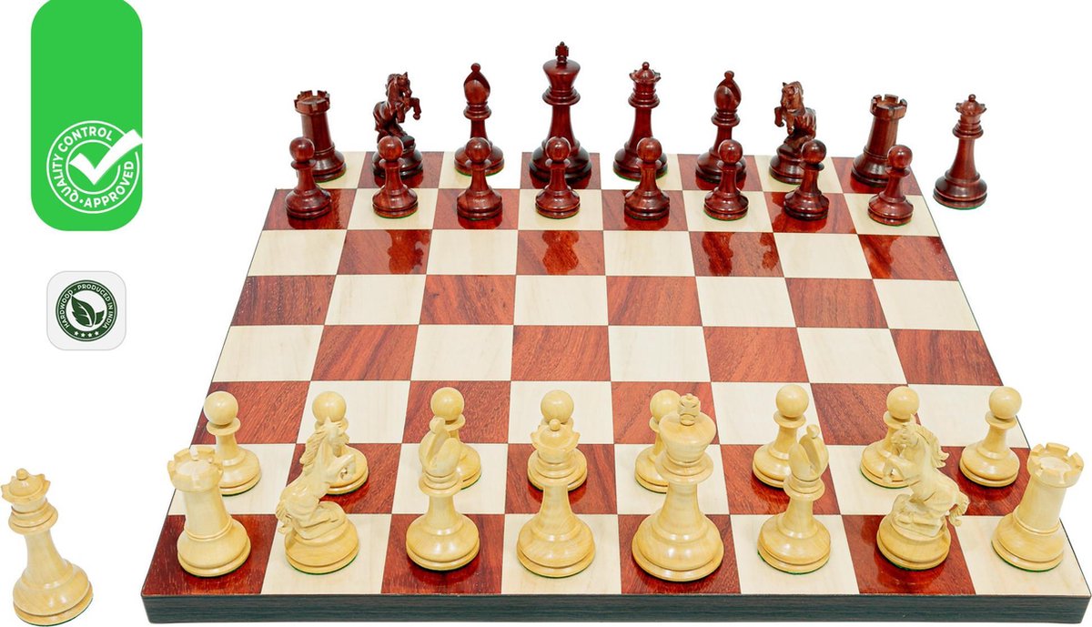 Finest Schaakspel - Indisch Redwood - 46 x 46 cm met Luxe Koffer