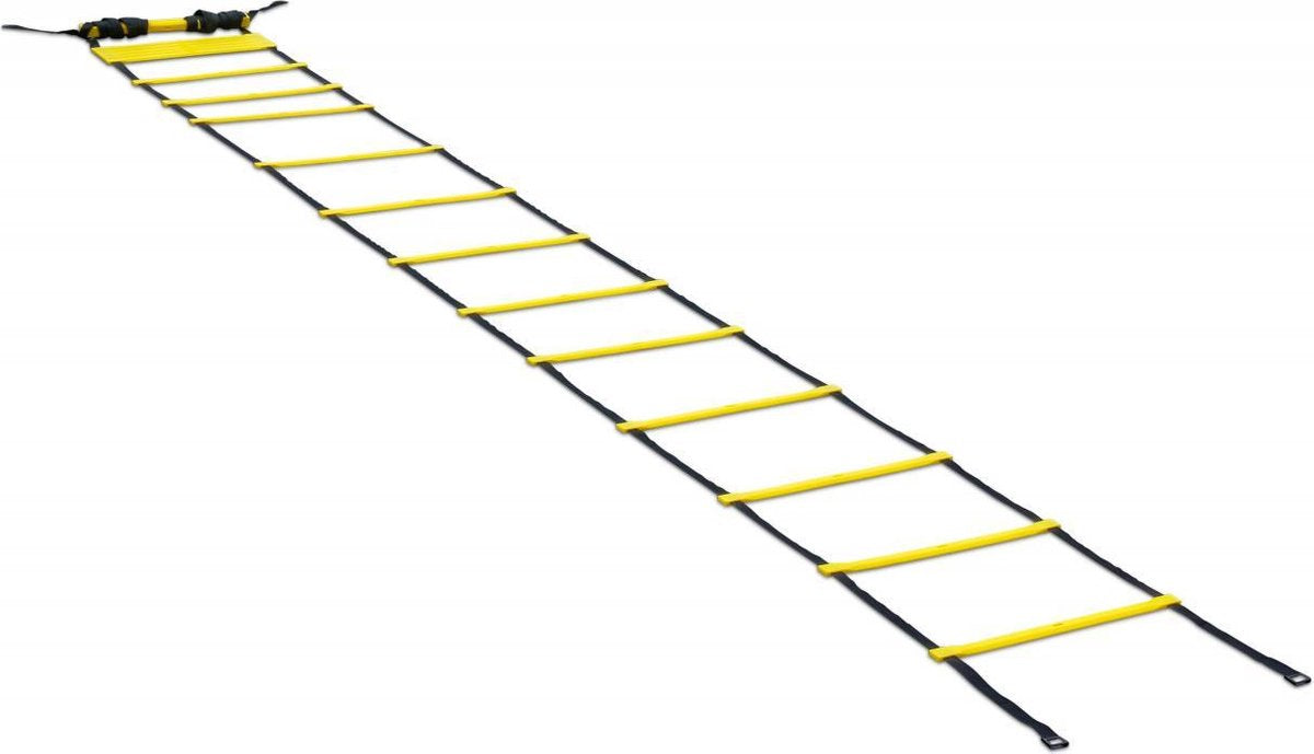 Professionele speed ladder - agility ladder - coördinatie ladder - voet ladder - Loopladder - met draagtas - Zwart/Geel - met verschuifbare dwarsliggers - 9 meter lang
