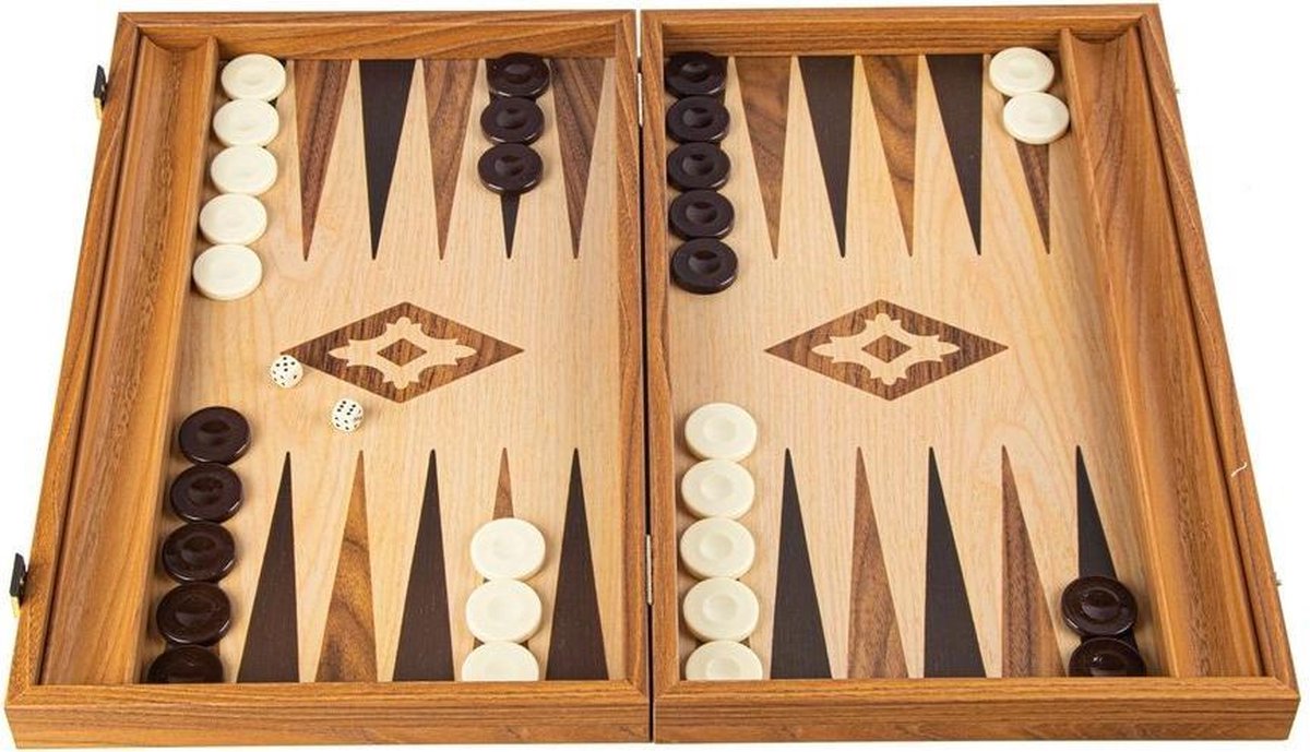 Eik-Walnoot Replica Backgammon met zijrekken - 48 x 30 cm Top Kwaliteit Klasse en Geweldig