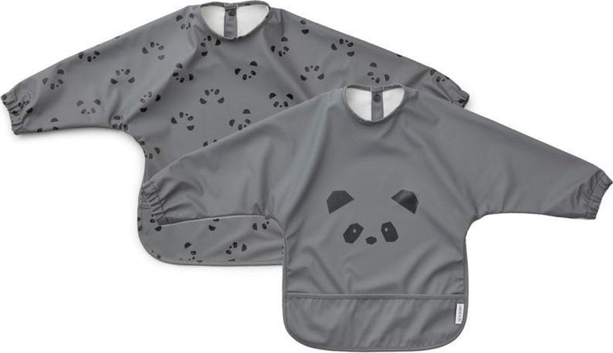 Set van 2 Liewood mouwslab met voorbakje | Panda Stone grey | Liewood