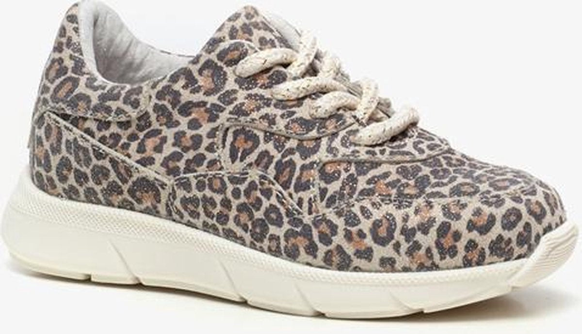 Groot leren meisjes sneakers met luipaardprint - Bruin - Maat 26