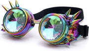 Steampunk bril goggles caleidoscoop - regenboog met spikes oliekleurig