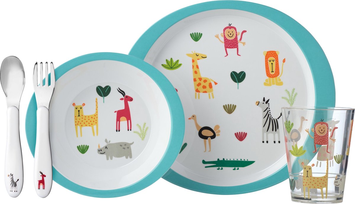 Mepal kinderservies Animal Friends - 5-delig - kan tegen een stootje