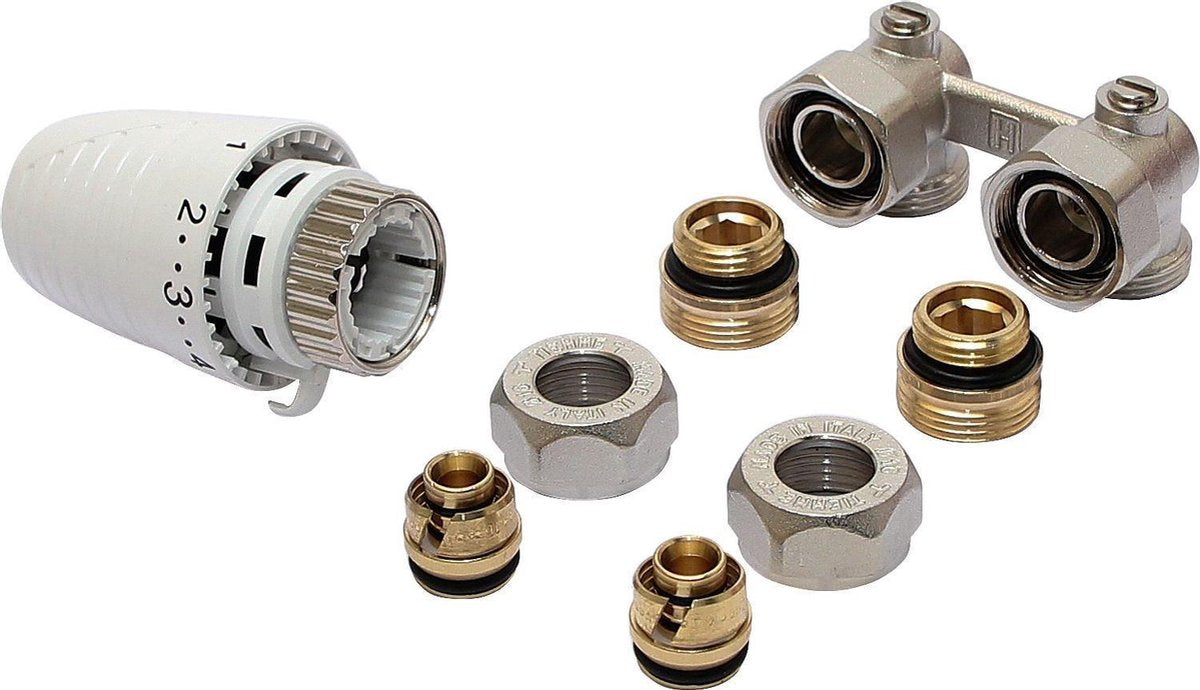 Honeywell thermostatische kleppenset voor geïntegreerde universele radiator 1/2 -3/4 plus 16 mm hoekaansluiting