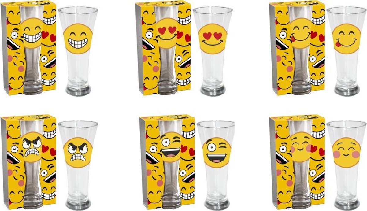 Set bierglazen emoticons (6 stuks)