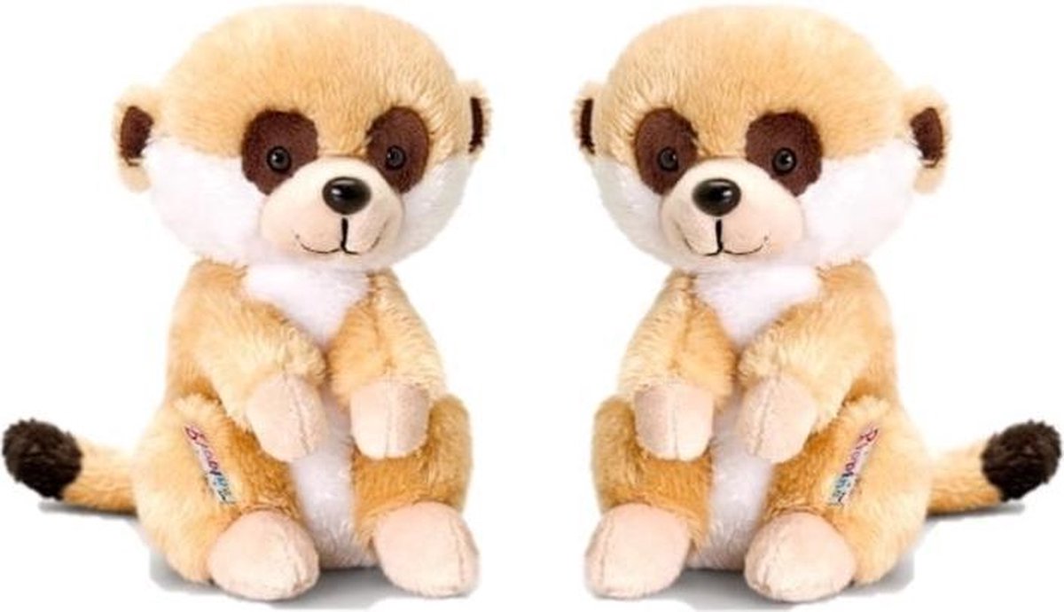 Set van 2x stuks keel Toys pluche stokstaartje knuffel zittend 14 cm