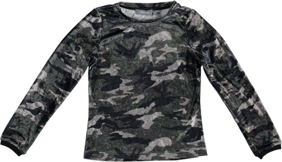 Geisha zachte velours stretch longsleeve army - meisje - maat 116