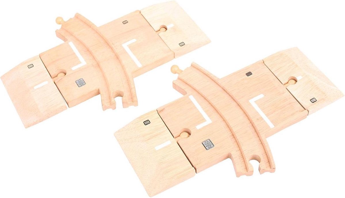 BIGJIGS Treinset Treinbaan Spoorwegovergang met bocht - Hout