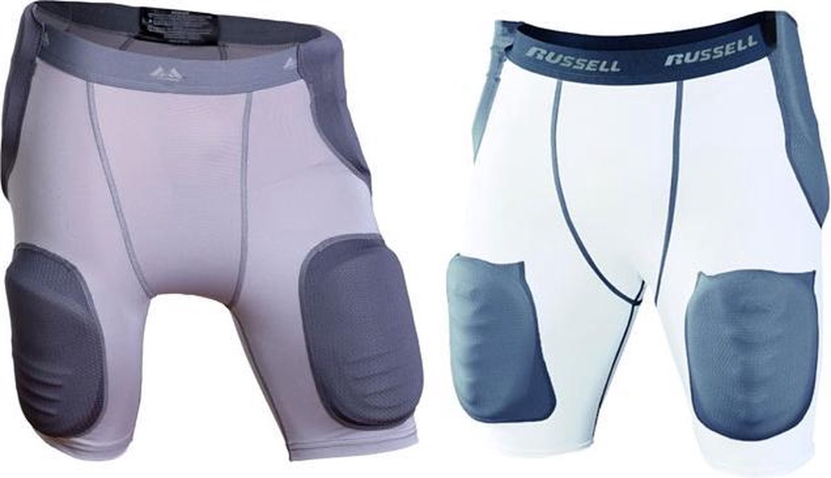 MM/Russell Athletic American Footbal Broek - Girdle Met 5 Ingenaaide Pads - Volwassenen - Wit/Zwart - Large