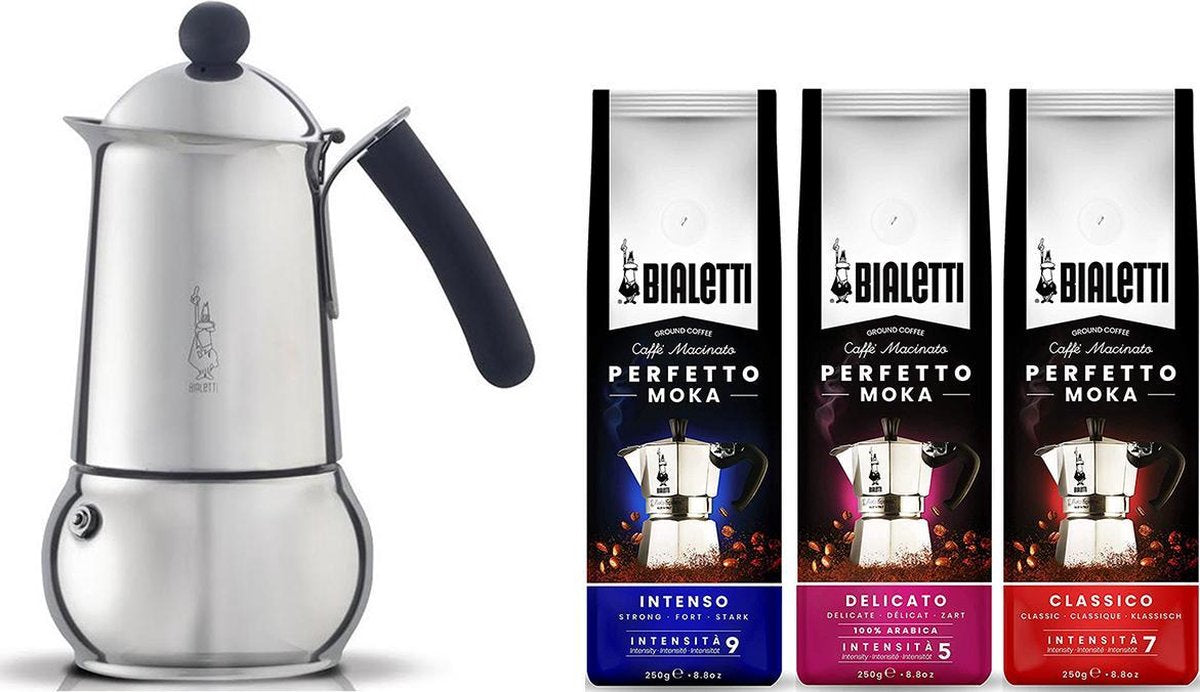 Bialetti Class Percolator Inductie RVS 6 kops + Bialetti koffie proefpakket 3 x 250gr