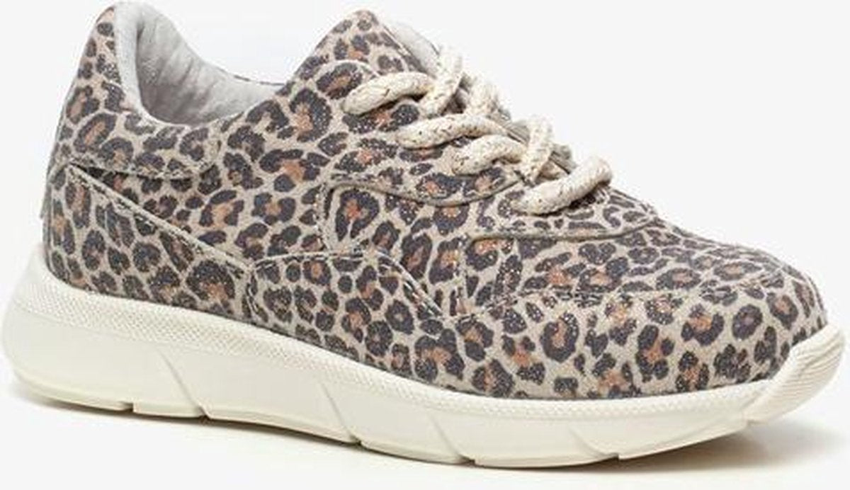 Groot leren meisjes sneakers met luipaardprint - Bruin - Maat 25