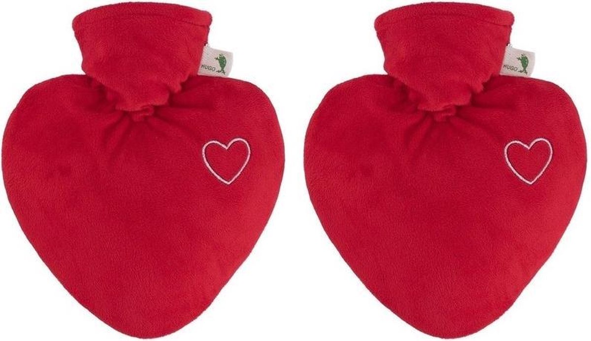2x Kruiken rood hart 1 liter - Warmwaterkruiken van gerecycled kunststof - Valentijn cadeaus