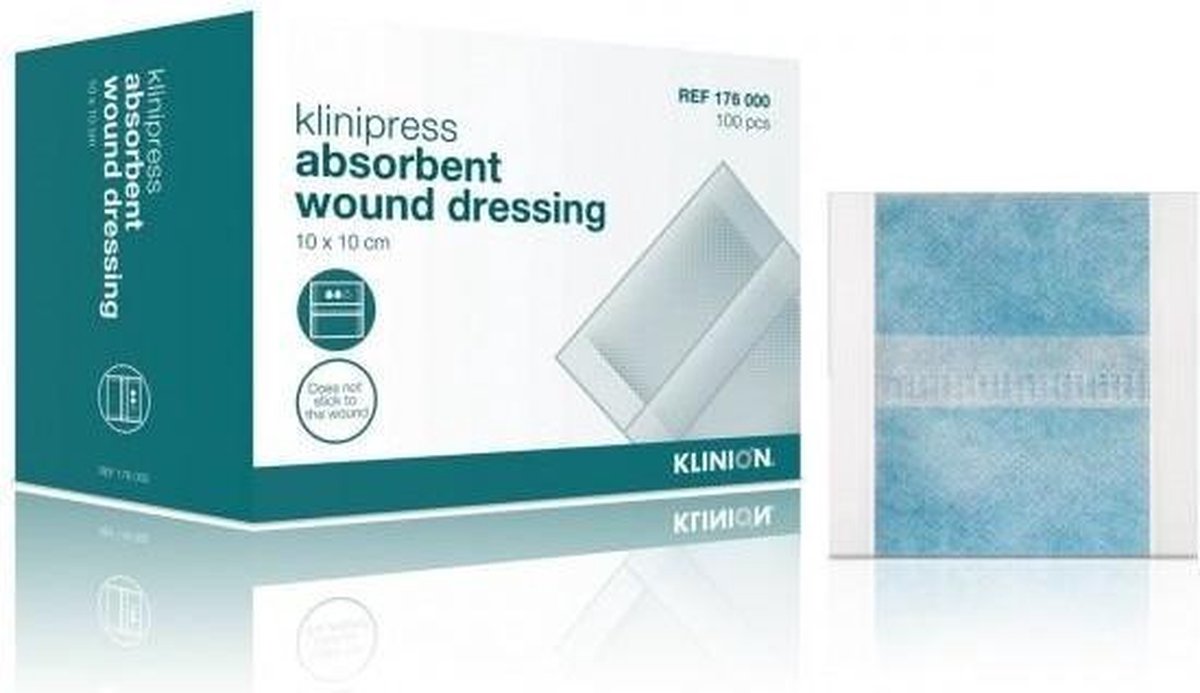 Klinion absorberend wondverband zwaar pulp vulling 10x10cm (100 stuks)