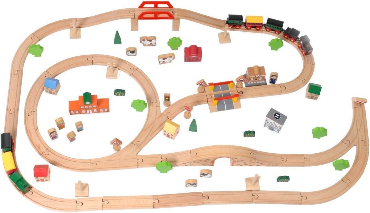 Tidlo houten treinset 100-delig