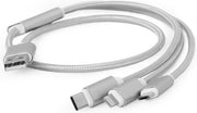 3-in-1 USB laadkabel 1 meter zilver