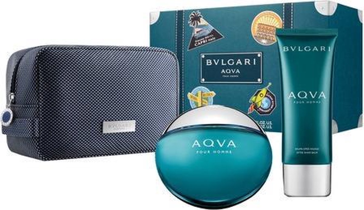 Bvlgari Aqva pour Homme Giftset - 100 ml eau de toilette spray + 100 ml aftershave balm + toilettas - cadeauset voor heren