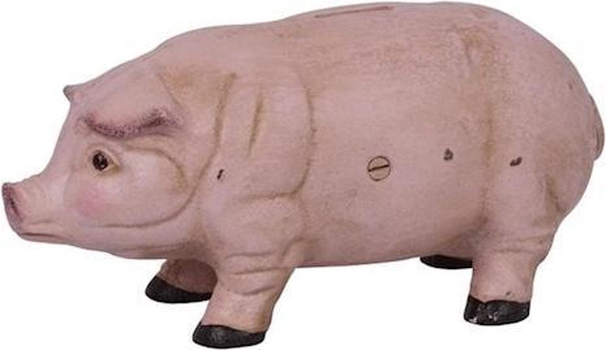 Spaarpot - Roze Varken - Gietijzer sculptuur - 13 cm hoog
