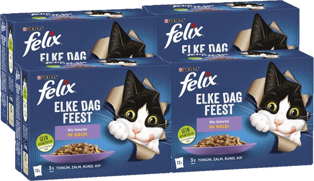 Felix Elke Dag Feest Mix Selectie in Gelei - Kattenvoer - 48 x 85g