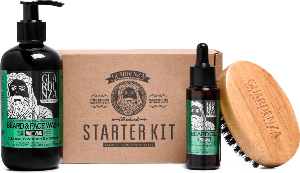 Guardenza BAARD STARTERSKIT - baardshampoo - baardolie - baardborstel