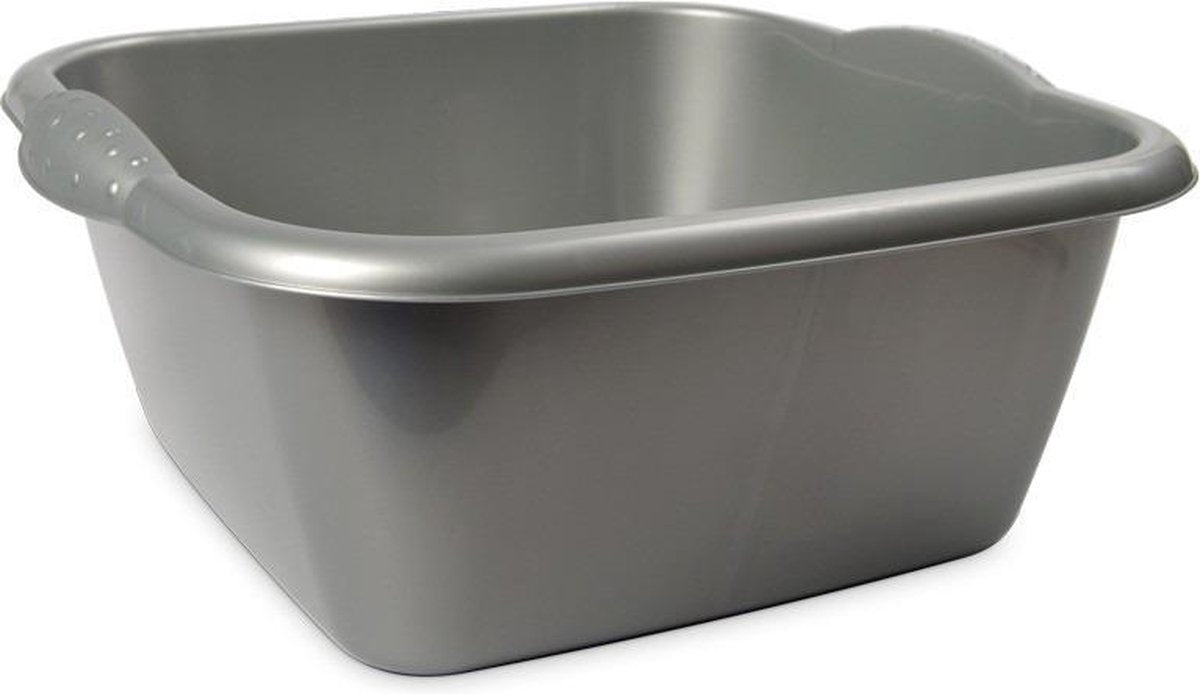 Rechthoekige afwasteil/afwasbak zilver 15 liter 42 x 39 x 17 cm - Genova teilen - Kunststof/plastic schoonmaakemmer/sopemmer teiltje