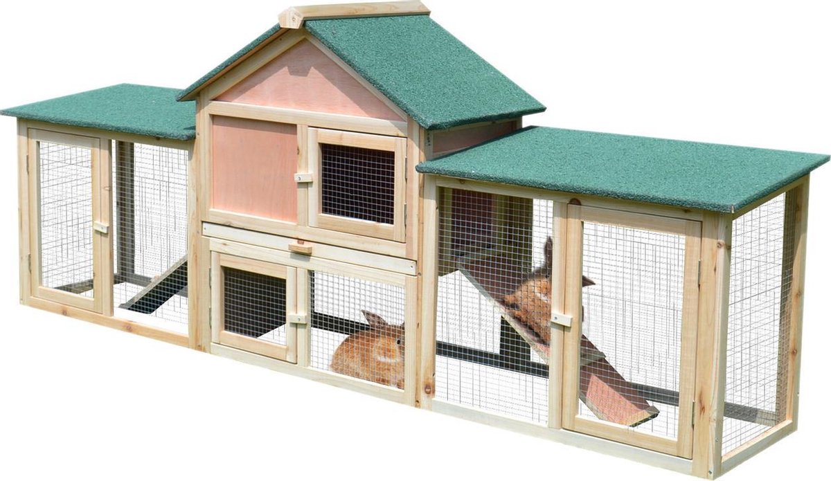 Konijnenhok - Konijnenren - Konijnenhok voor buiten - Dubbeldeks - Naturel - 210L x 45