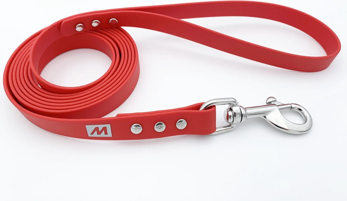 Miqdi BioThane hondenriem – rood – 19 mm breed - 2 meter lang - met handvat