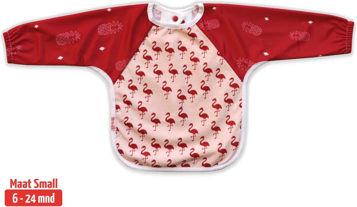 Slab met mouwen | KliederZ lange mouwslab 6 - 24 mnd | meisje babyslab Flamingo roze rood LB01b