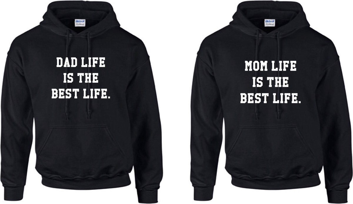 Hoodies voor papa en mama Dad life is the best life/Mom life is the best life | Leuk cadeau voor verjaardag truien met tekst | Sweaters capuchon vader en moeder | Hoodies kraamcadeau ouders | Hoodies/truien/sweaters s