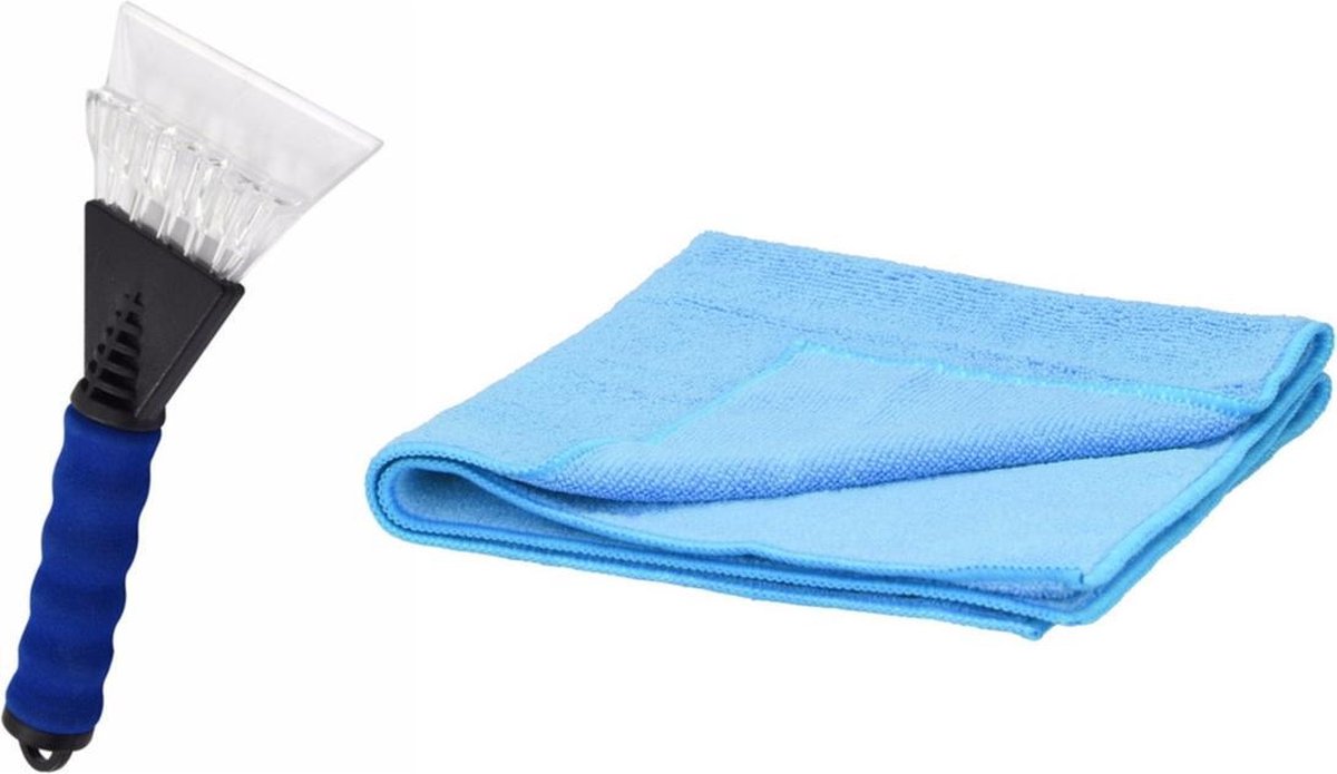 IJskrabber autoramen set - Kunststof ijskrabber van 25 cm met condensdoek van 40 x 40 cm