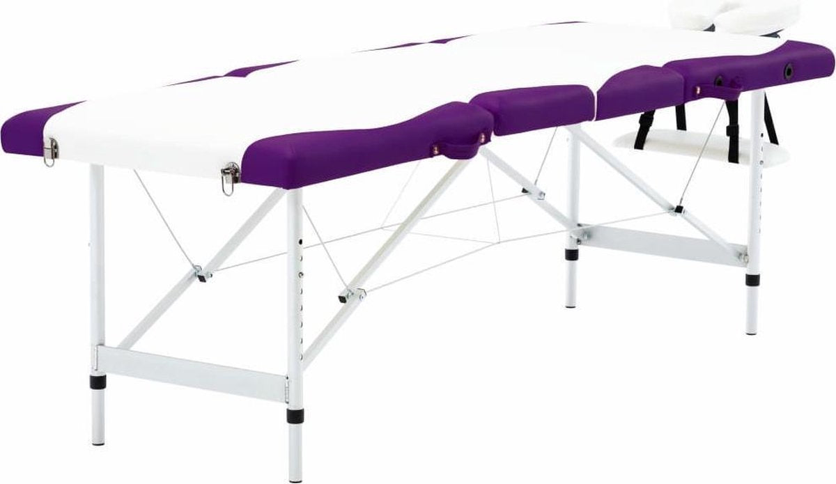 Medina Massagetafel inklapbaar 4 zones aluminium wit en paars