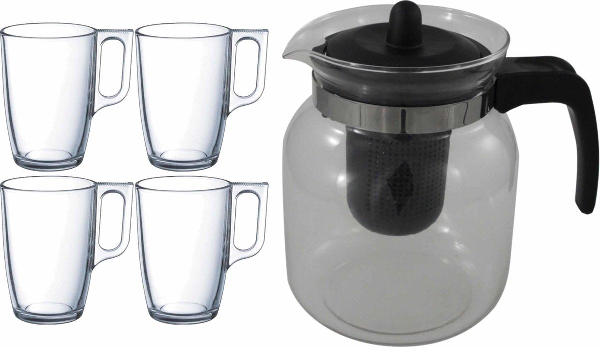 Glazen theepot zwart met filter van 1