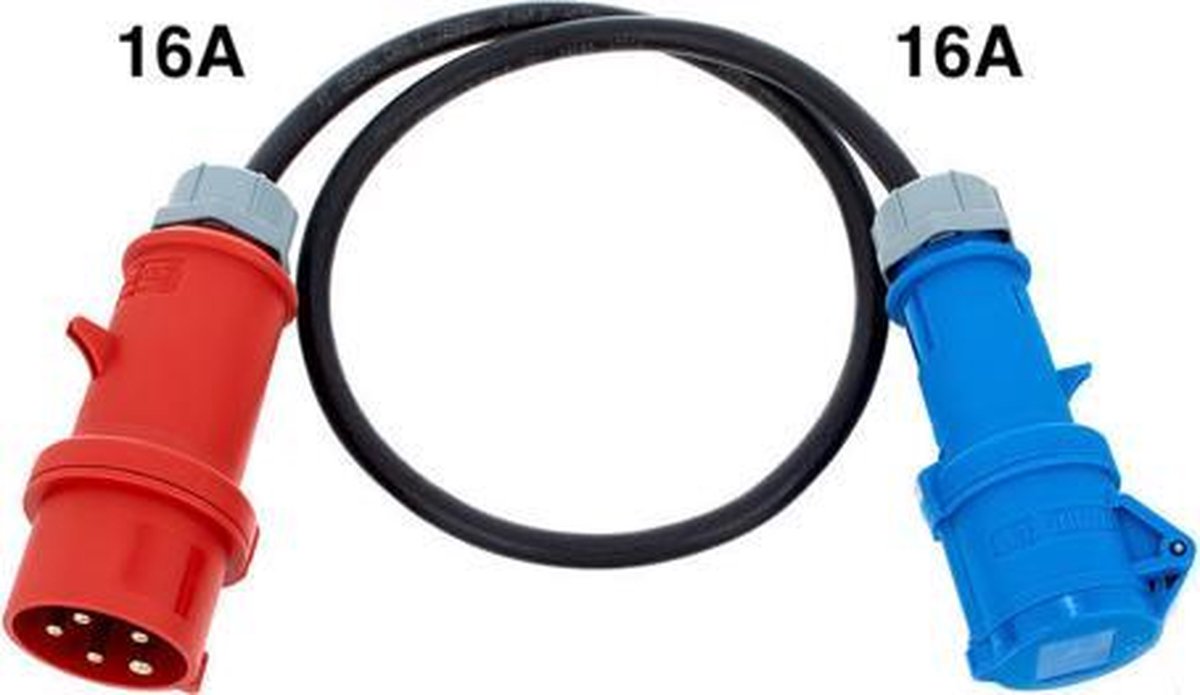 Soolutions CEE rood 16A (m) naar CEE blauw 16A (v)