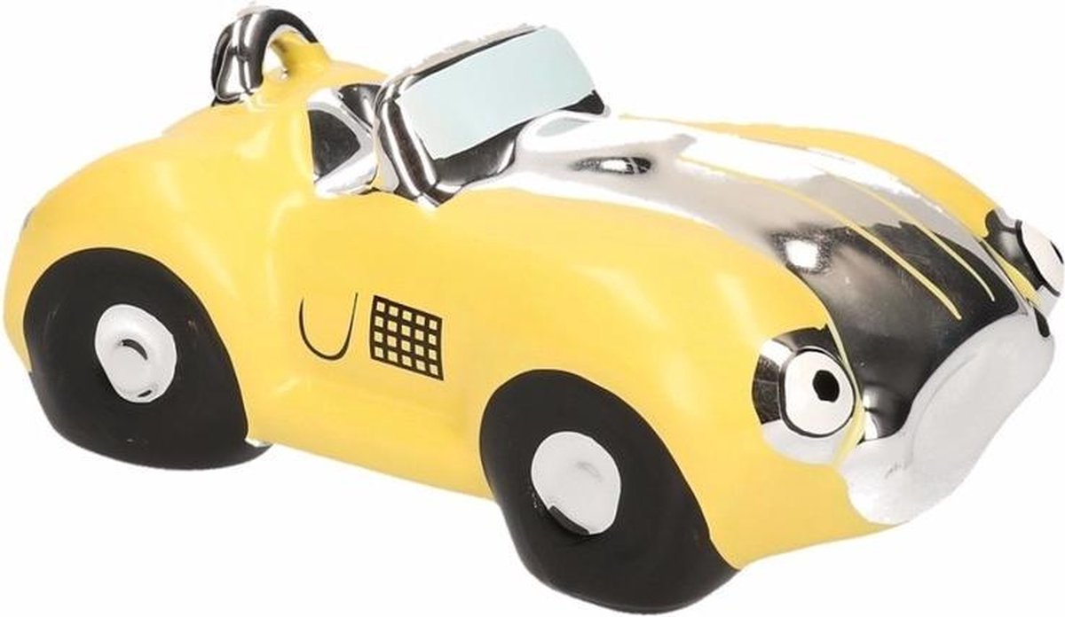 Spaarpot gele sportauto cabriolet 14 cm