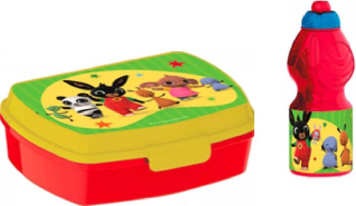 Bing brooddoos (17 cm - 13 cm - 6 cm) + Drinkfles (18 cm hoog - 400 ml)