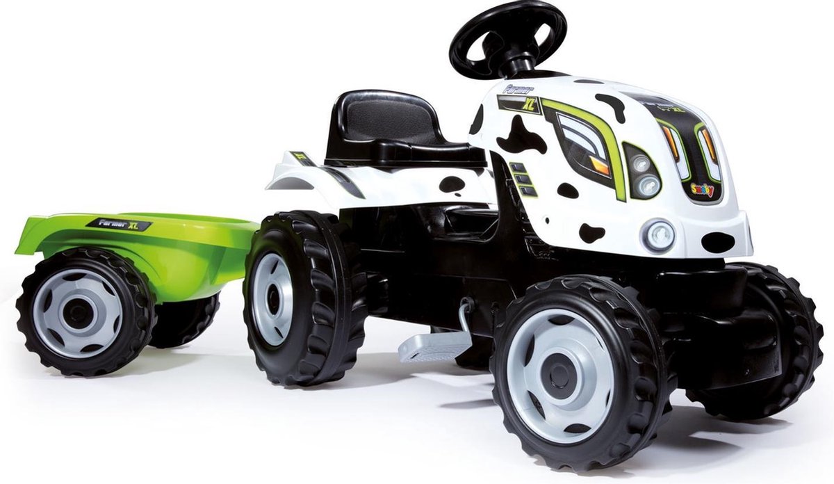 Smoby Traptractor Farmer Xl Koe Junior Wit/groen 2-delig
