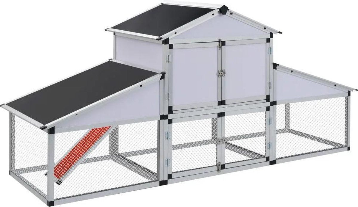 Kippenhok - Aluminium - met scharrelhok - met nestkast - Konijnenhok - gemakkelijk schoon te maken!