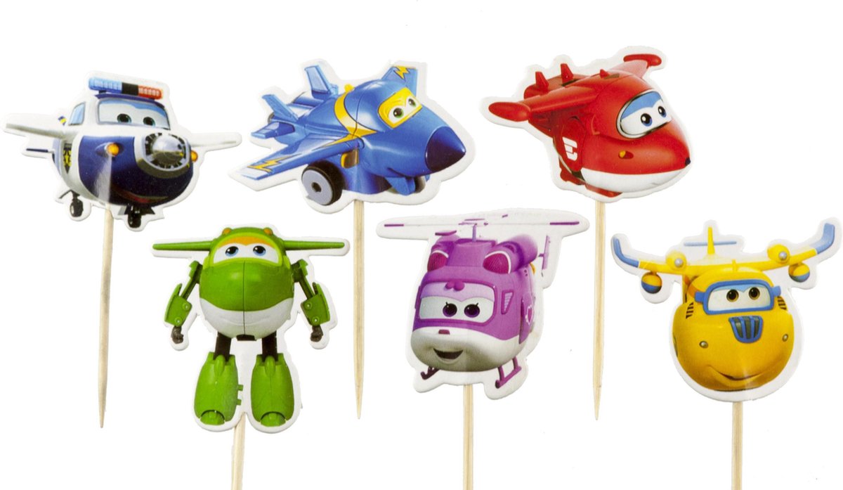 Super Wings | 24 stuks | cocktail prikker | cupcake decoratie | prikkers met versiering | taartversiering