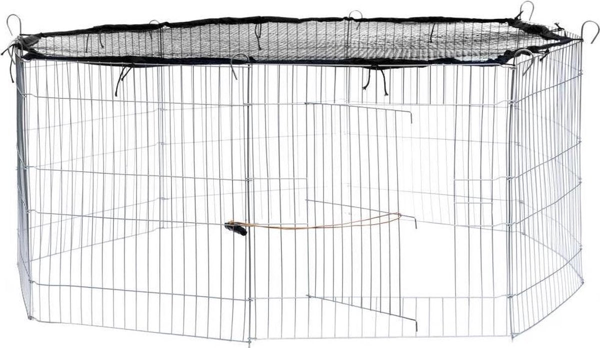 TecTake - Konijnenkooi met veiligheidsnet Ø 145cm zwart - 402392