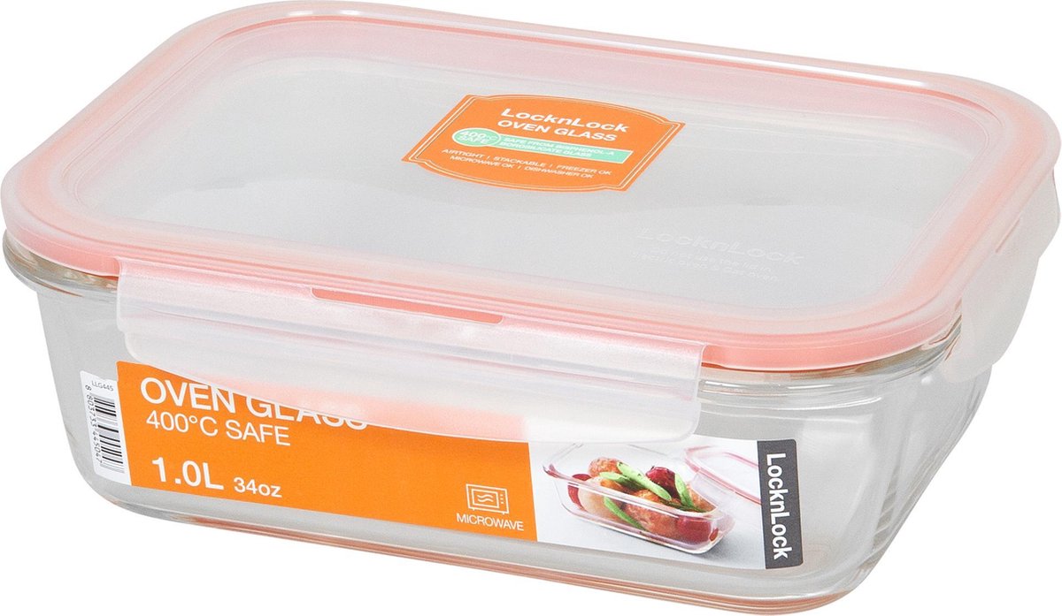 Lock&Lock Ovenschaal met deksel | Glazen vershoudbakje - Rechthoekig - 1 liter - 20 x 15