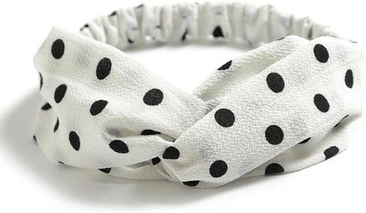 Haarband Dames - Wit met zwarte stippen