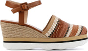 Unisa Vrouwen Leer Espadrilles / Damesschoenen Plateauzool Hoogte 8 cm en hoger Gesp sluiting -  Leida - Cognac - maat 41