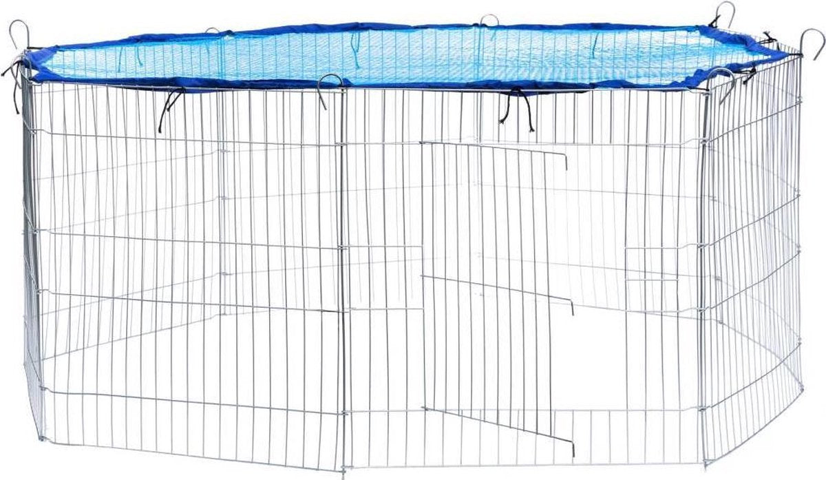 TecTake - Konijnenkooi met veiligheidsnet Ø 145cm blauw - 402393