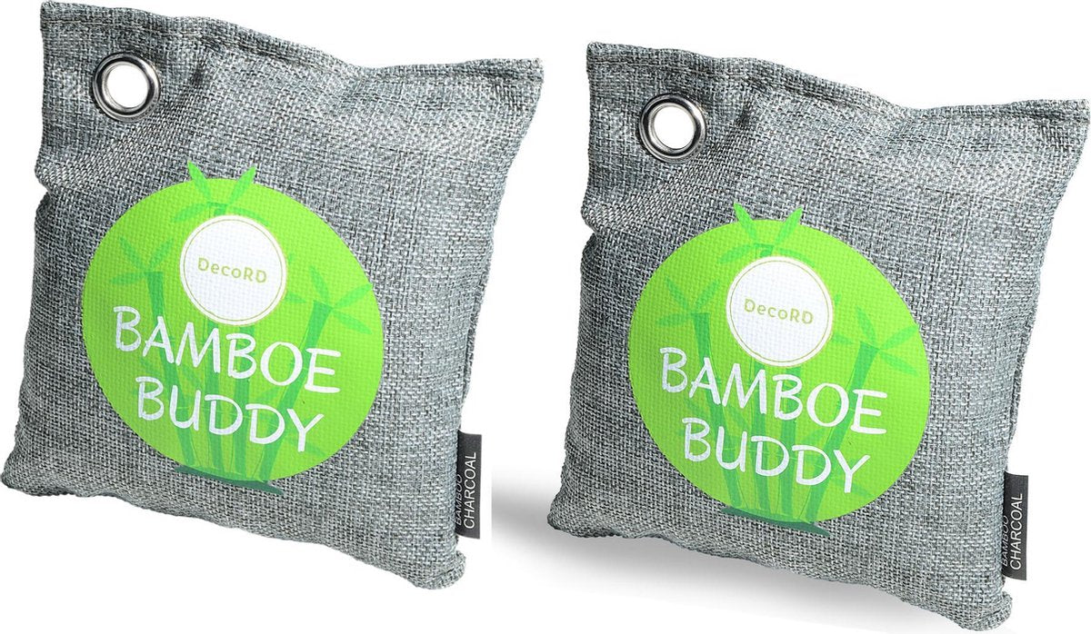 DecoRD Geurvreter Bamboe 2x500g - 100% Natuurlijke Luchtverfrisser - Luchtontvochtiger/Vochtvreter Voor Auto/Woonkamer/Schoenen/Zweetvoeten - 2 Jaar Houdbaar - Zon Oplaadbaar - Geschikt voor 50m2