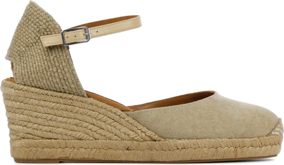 Unisa Vrouwen Textiel Espadrilles / Damesschoenen Plateauzool Hoogte 6 - 6.5 cm Gesp sluiting -  Caseres - Beige - maat 40