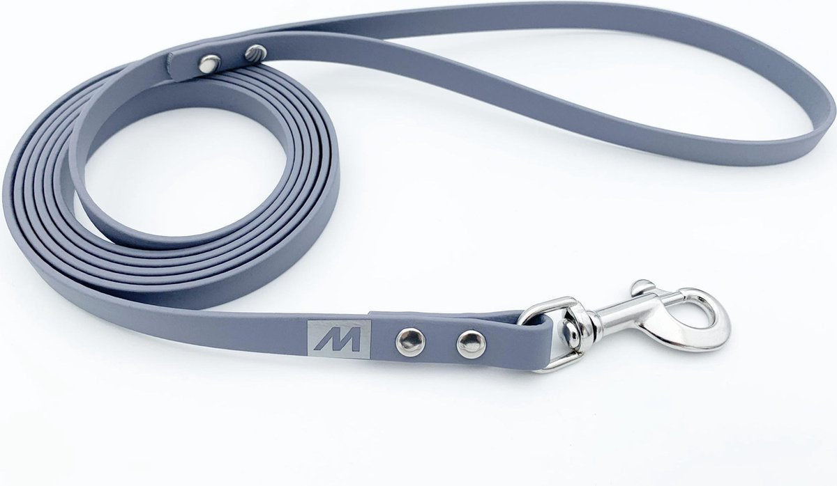 Miqdi BioThane hondenriem – grijs – 13 mm breed - 5 meter lang - zonder handvat